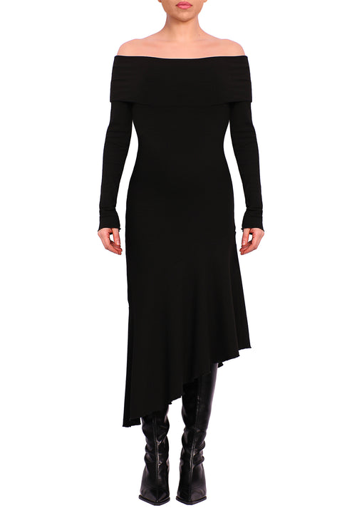 OFF-SHOULDER ASYMMETRICAL DRESS