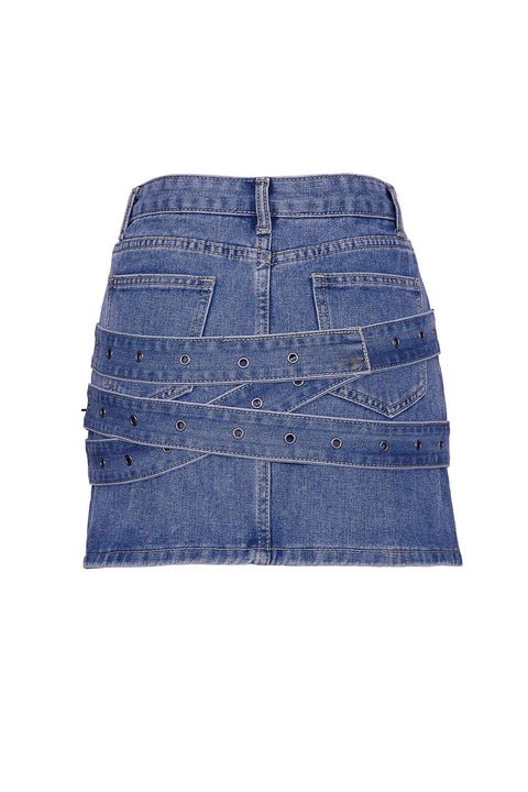DENIM BELTED SKIRT