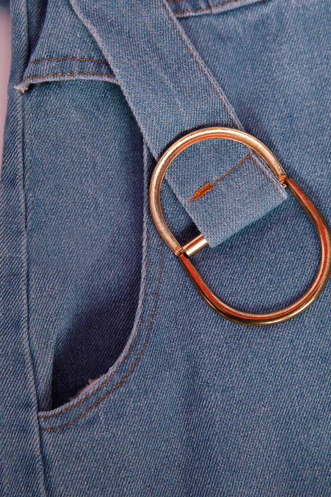 BELTED DENIM JUMPSUIT