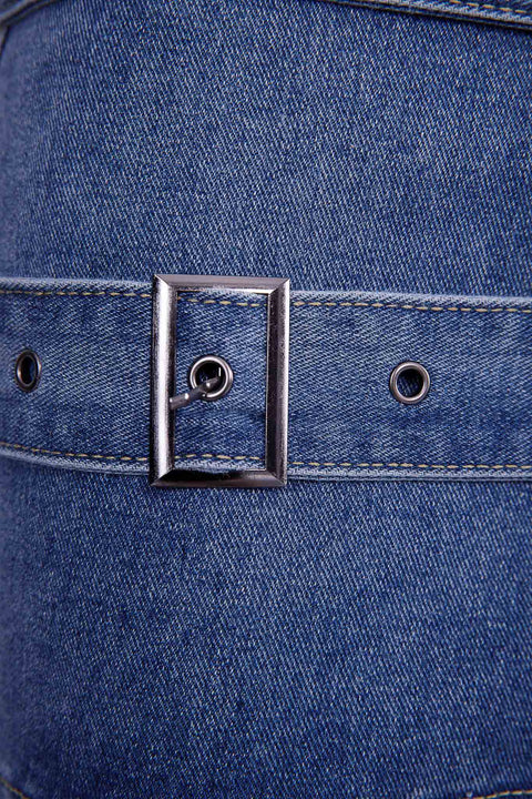 DENIM BELTED SKIRT