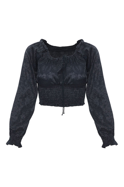 LONG SLEEVE TOP WITH SMOCKED FABRIC