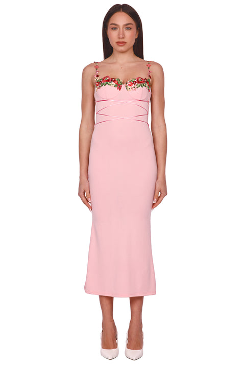 MIDI DRESS WITH EMBROIDERED FLOWERS