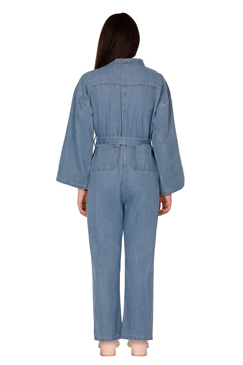 BELTED DENIM JUMPSUIT