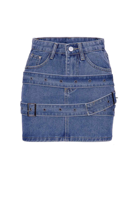 DENIM BELTED SKIRT
