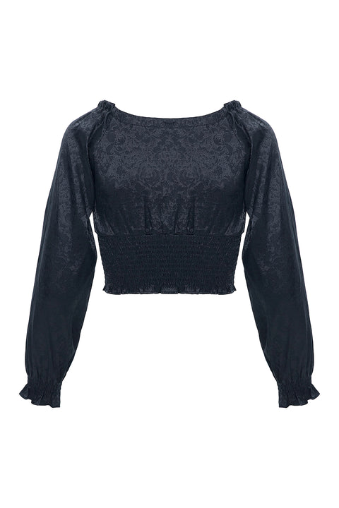 LONG SLEEVE TOP WITH SMOCKED FABRIC