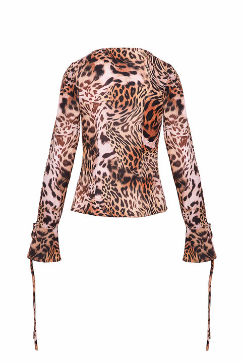 LEOPARD PRINT LACED-UP TOP