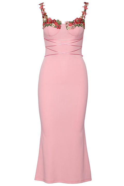 MIDI DRESS WITH EMBROIDERED FLOWERS