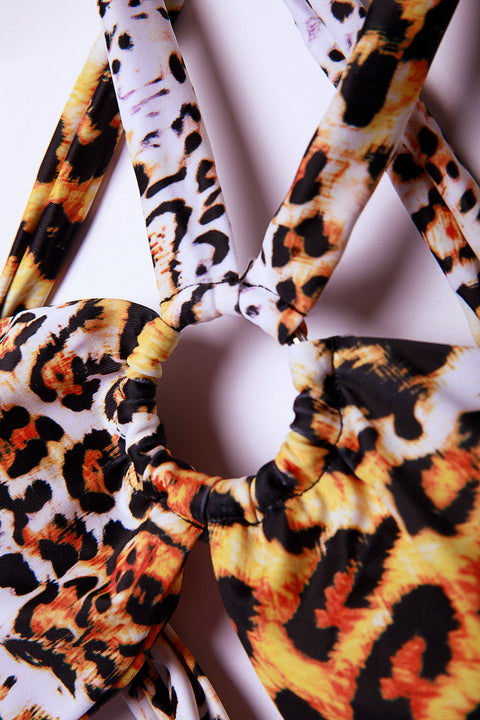 CRISS-CROSS LEOPARD BIKINI TOP