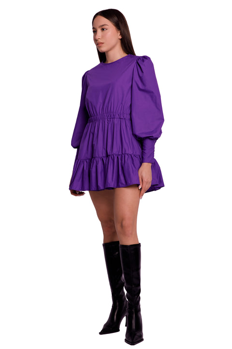 PUFF SLEEVE FLARED DRESS