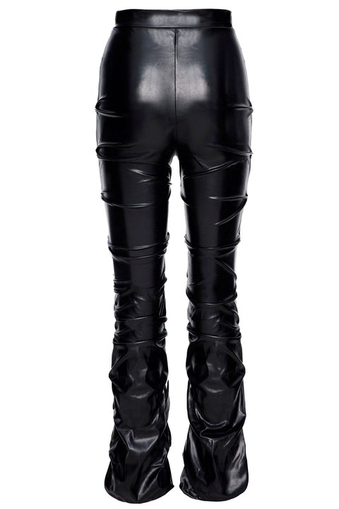 DRAPED VEGAN LEATHER TROUSERS