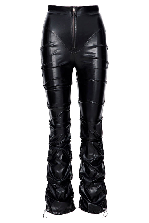 DRAPED VEGAN LEATHER TROUSERS