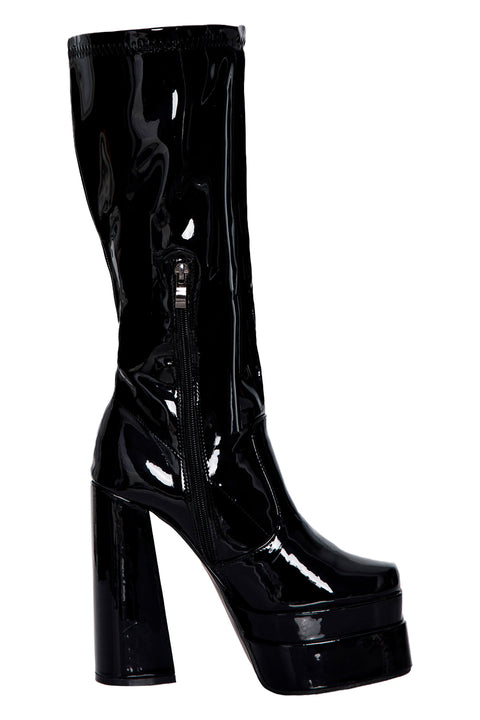 PATENT LEATHER PLATFORMS BOOTS